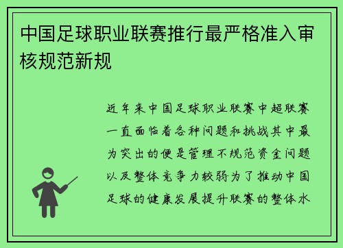 中国足球职业联赛推行最严格准入审核规范新规 中国足球职业联赛推行最严格准入审核规范新规