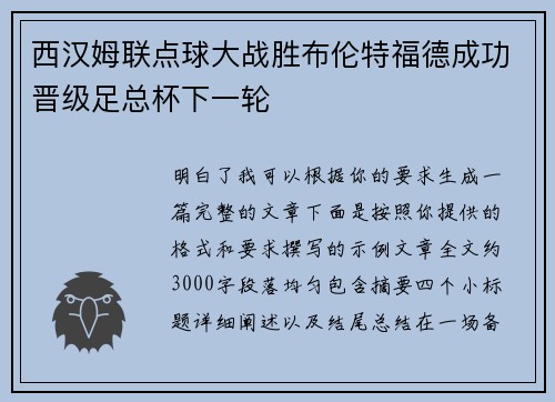 西汉姆联点球大战胜布伦特福德成功晋级足总杯下一轮